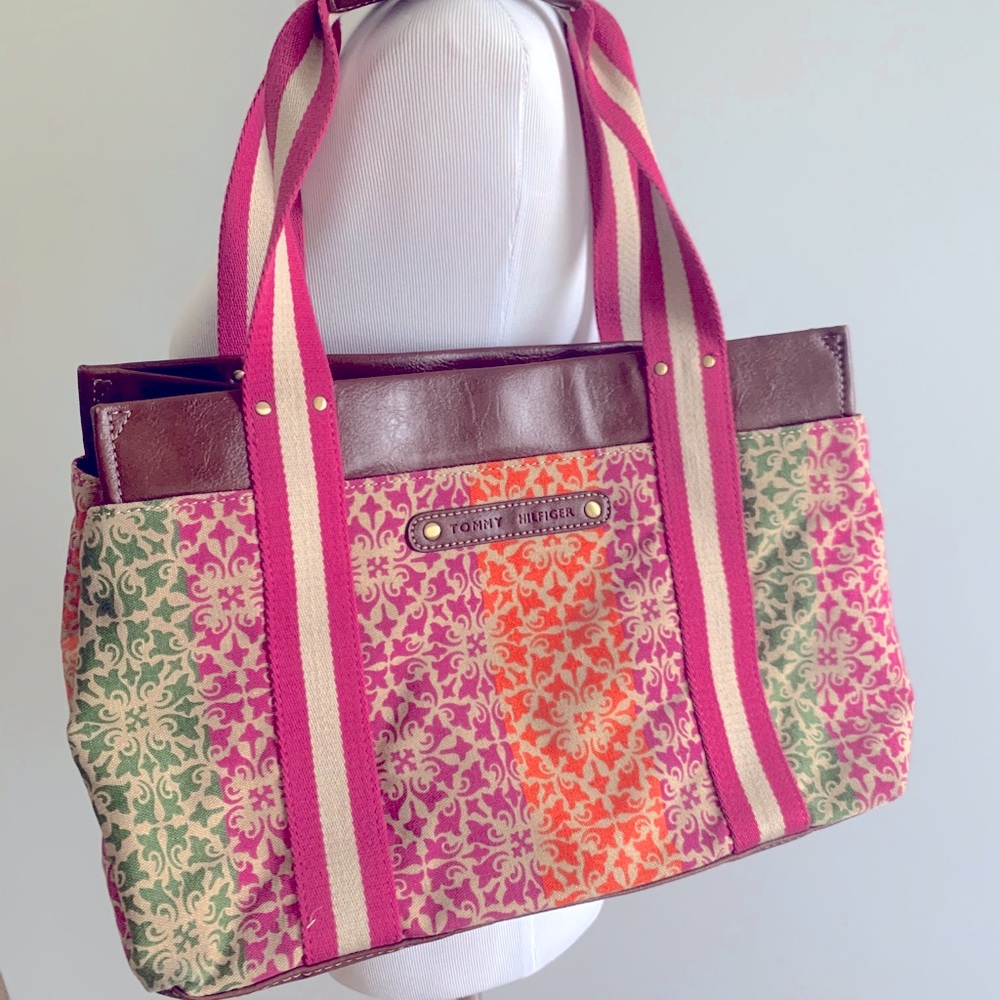 Tommy Hilfiger Pink/Multi Satchel Canvas Bag